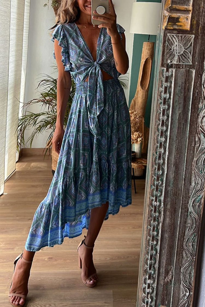 Dame maxikjole med elegante flæsedetaljer Stilla