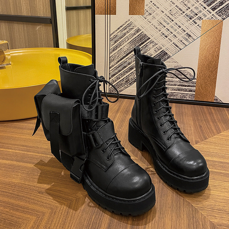 Femme Chunky Combat Støvler med Utility Lommer Stilla