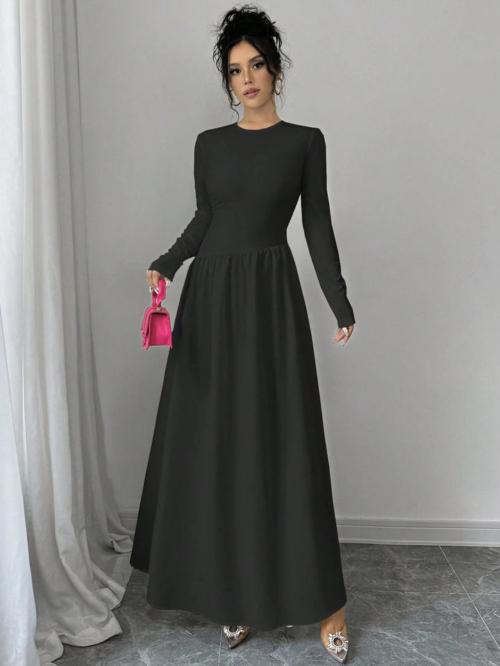 Dame elegant Maxikjole med lange ærmer og vid nederdel Stilla