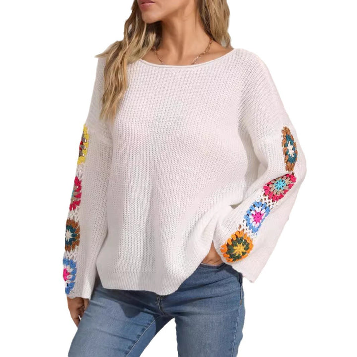 Kvindernes afslappede strikkede sweater med farverige hæklede mønstre og løs pasform Stilla