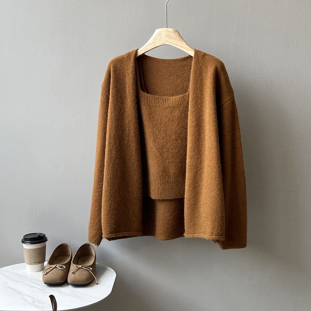 Dame afslappet strikcardigan med åben front og elegant silhuet Stilla