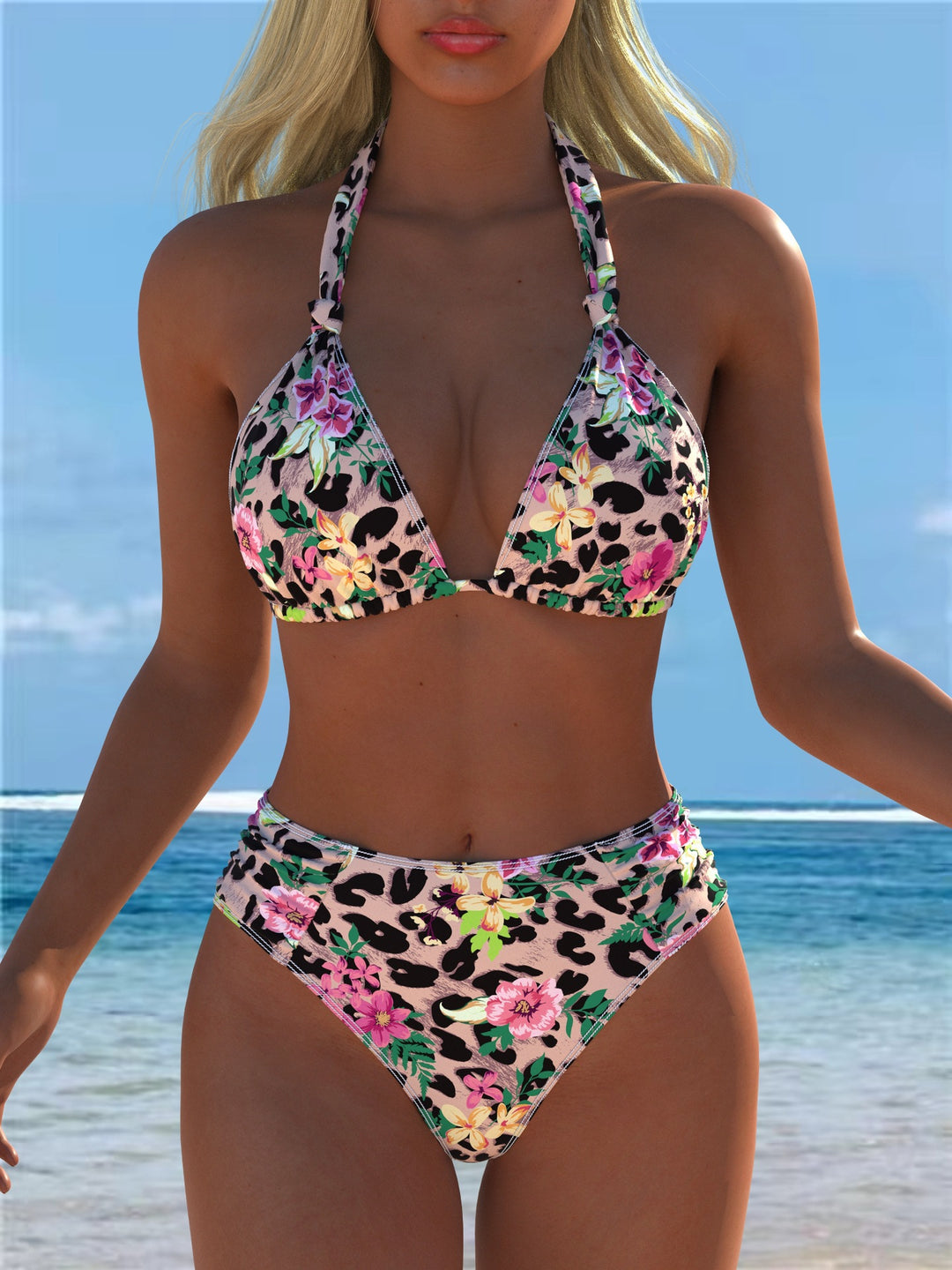 Dame triangle-bikini med høj talje og patriotisk stjernemønster Skovae