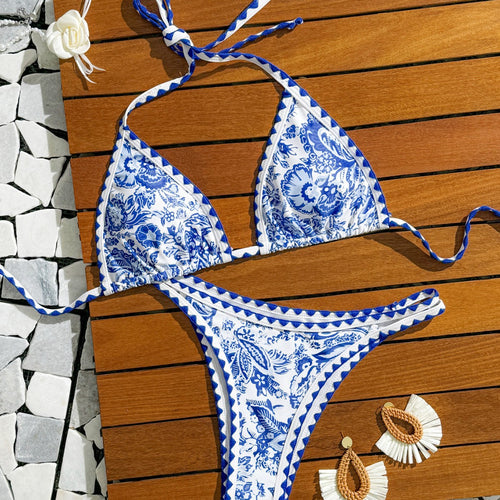 Dame bikini-sæt med blomster-motiver og detaljeret accent Stilla