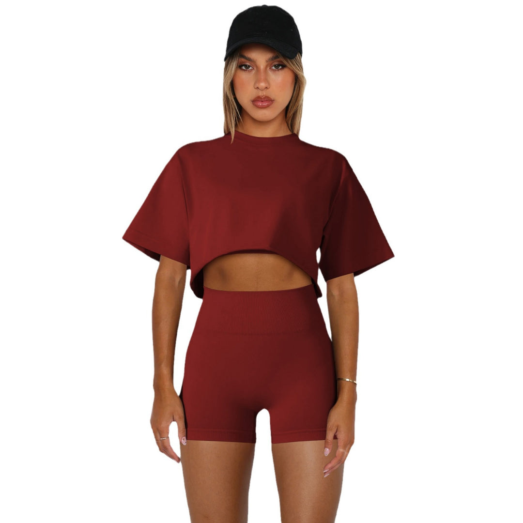 Dame sportiv Crop-Top- og shorts-sæt med høj talje og oversized pasform Stilla