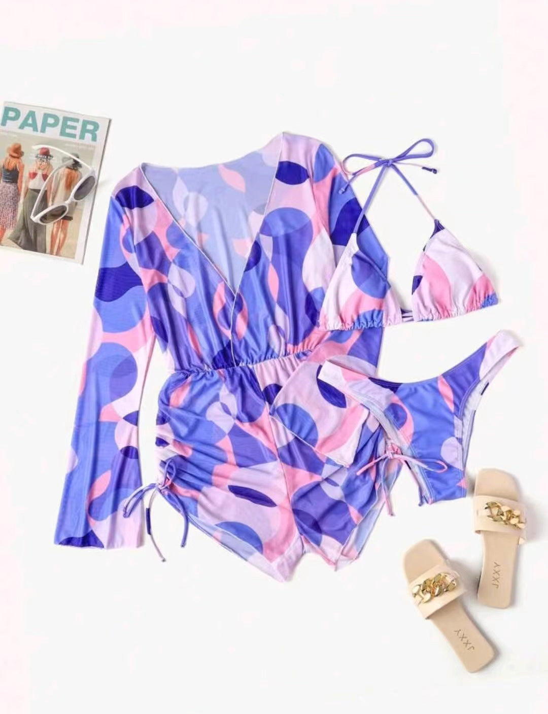 Damel Wrap-swimwear med lange ærmer og moderne mønster Skovae