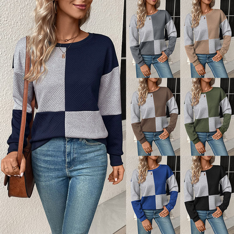 Dame mode sweatshirt med blokstribedesign og rund hals Stilla