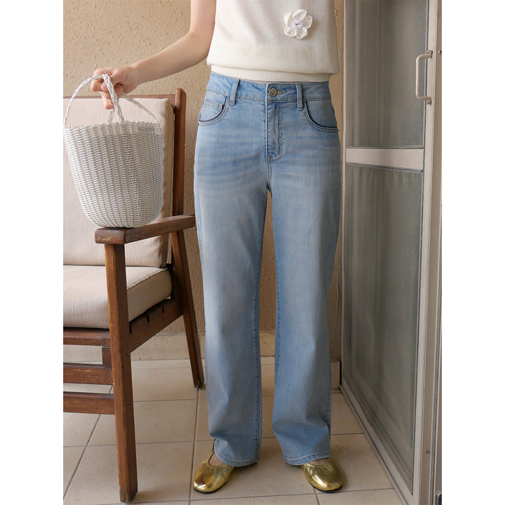 Dame High-Waist Flared Jeans i vintage-stil med smuk vask Stilla