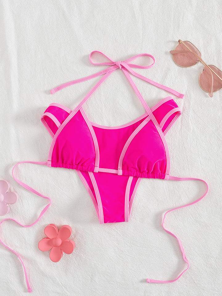 Dame Triangel-Bikini med spændende stribe-design Skovae