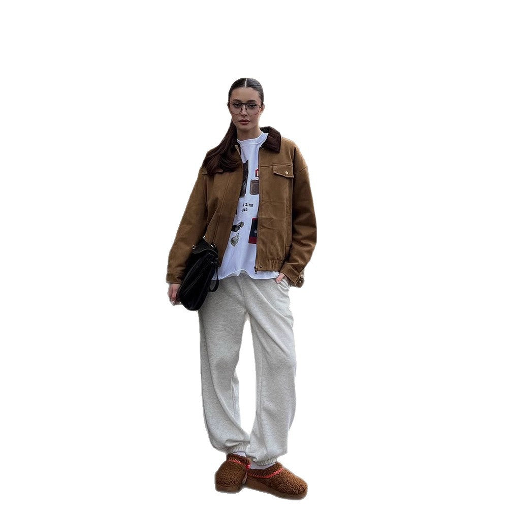 Dame Trendy Suede Jakke med frynsede Detaljer Stilla