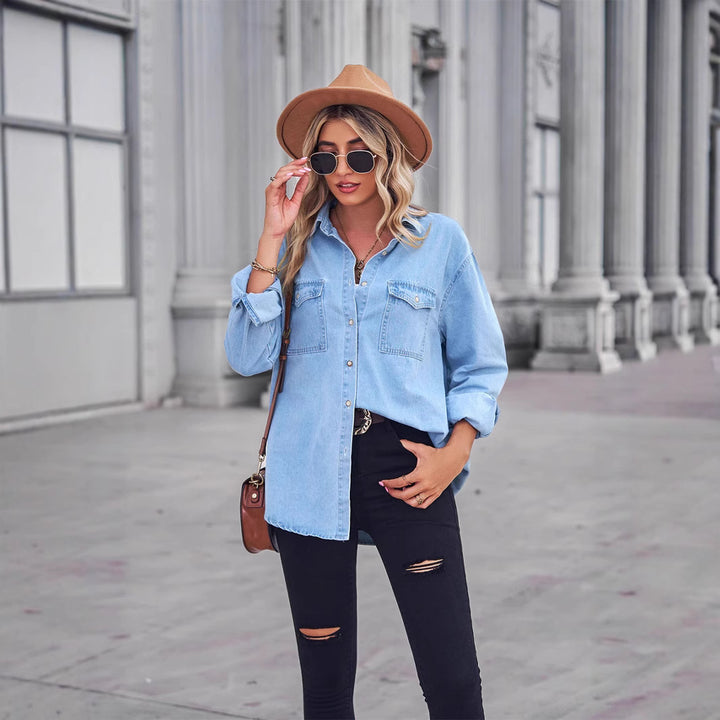 Kvinders afslappede denimskjorte bluse med brystlommer Stilla