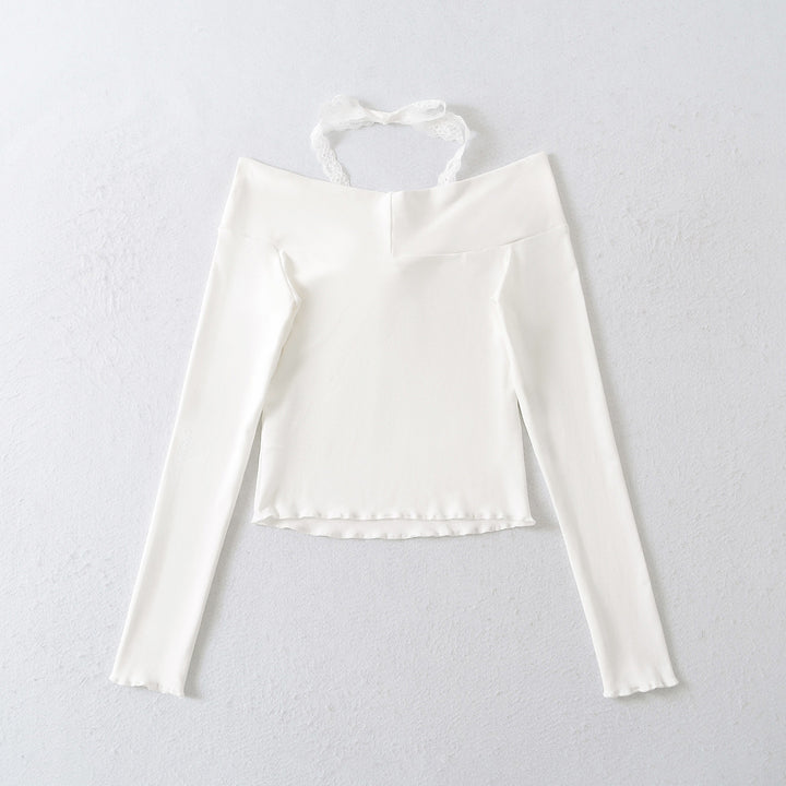 Dame Off-Shoulder Langærmet bluse med raffineret knudedetalje og sart blondeudsmykning Stilla