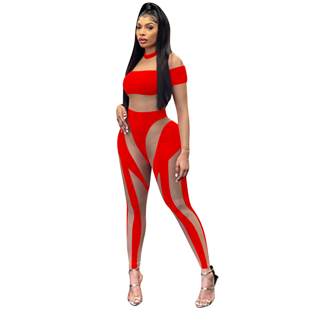 Dame Off-Shoulder Crop-Top og Leggings Sæt med transparente indsatser Stilla