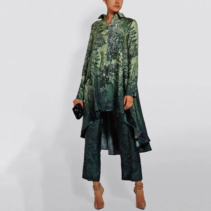 Dame Elegant tunika-outfit med asymmetrisk kant og blomstertrykt Stilla