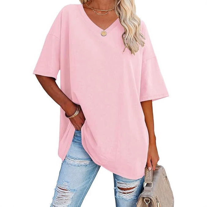 Dame afslappet V-hals T-shirt med oversize pasform Stilla