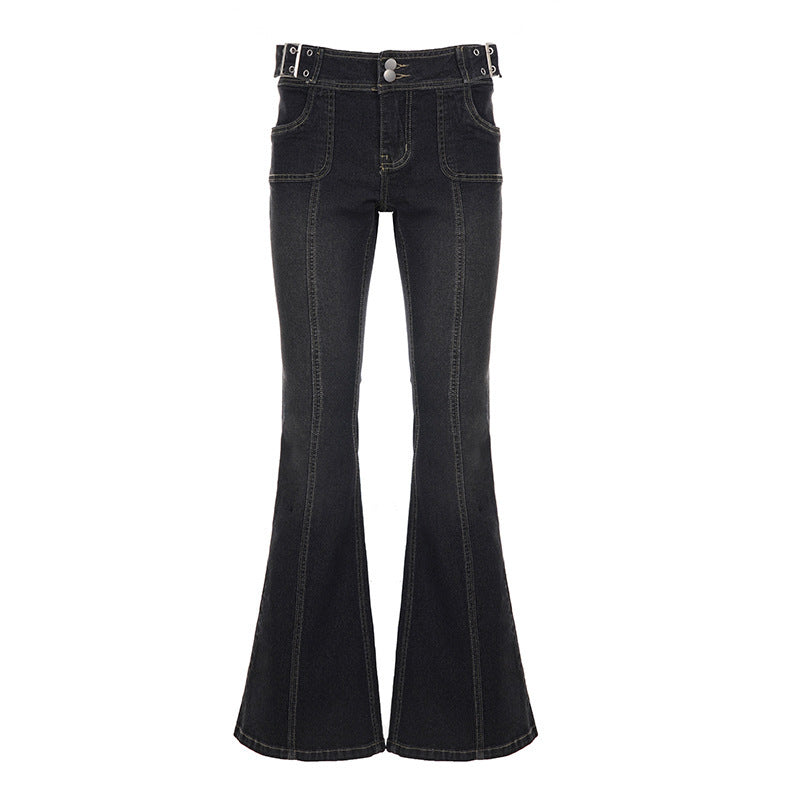 Dame Flared Jeans med moderne søm og justerbar talje Skovae