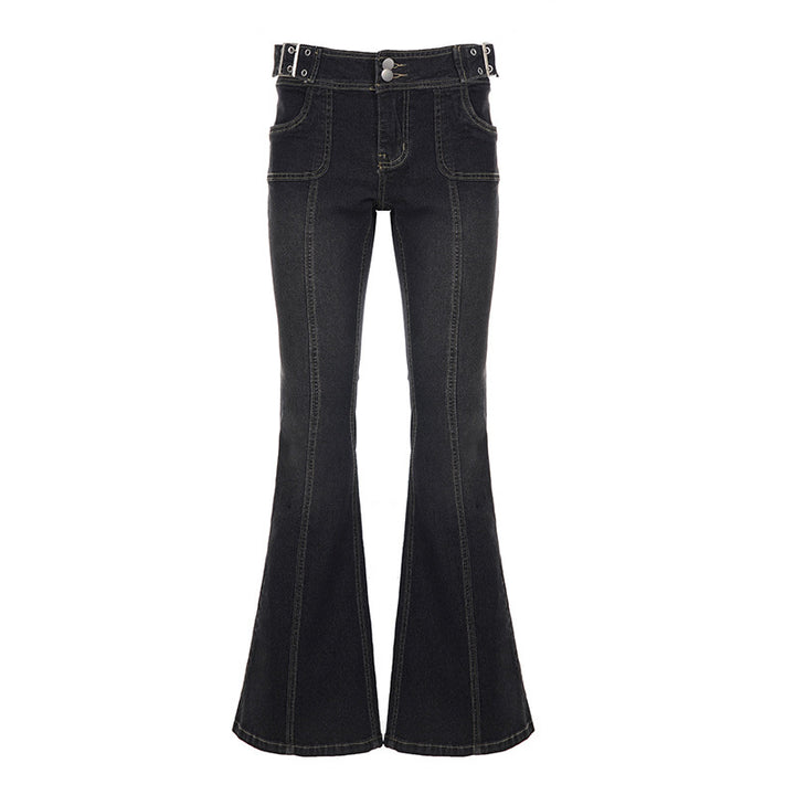 Dame Flared Jeans med moderne søm og justerbar talje Skovae
