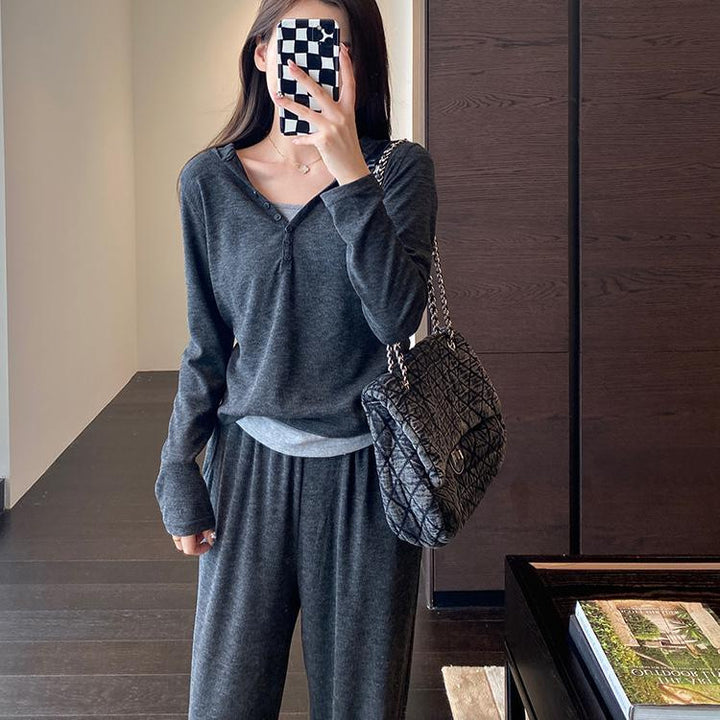Dame fritids-loungewear-sæt med langærmet top og elastiske bukser Stilla