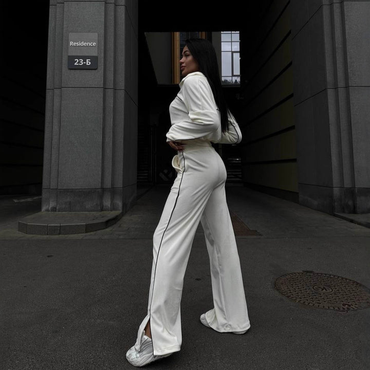 Kvinder Sporty Fleece Loungewear Sæt med Korte Jakke og Behagelige Bukser Skovae