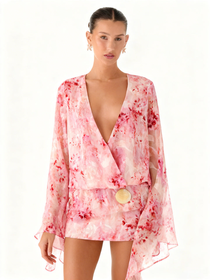 Kvindernes kimono kjole med flydende snit og elegant V-hals
