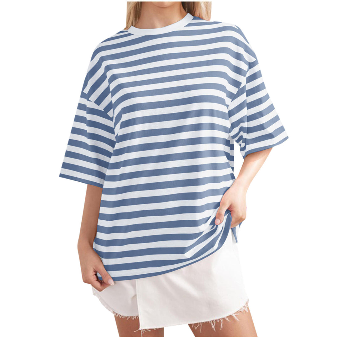 Dame Oversized stribet T-shirt med rund halsudskæring og korte ærmer Stiila
