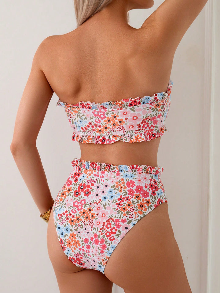 Dame bandeau bikini med legende rynkedesign Skovae