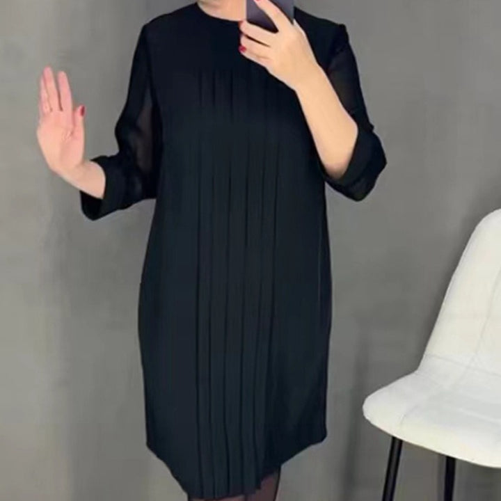 Dame elegant plisseret kjole med transparente ærmer og moderne snit Stilla