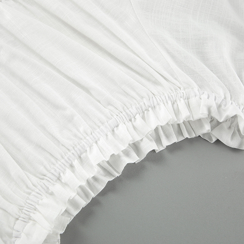 Dame Midi-kjole med elastisk taljebånd og luftige puffærmer Stilla