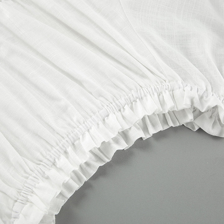 Dame Midi-kjole med elastisk taljebånd og luftige puffærmer Stilla