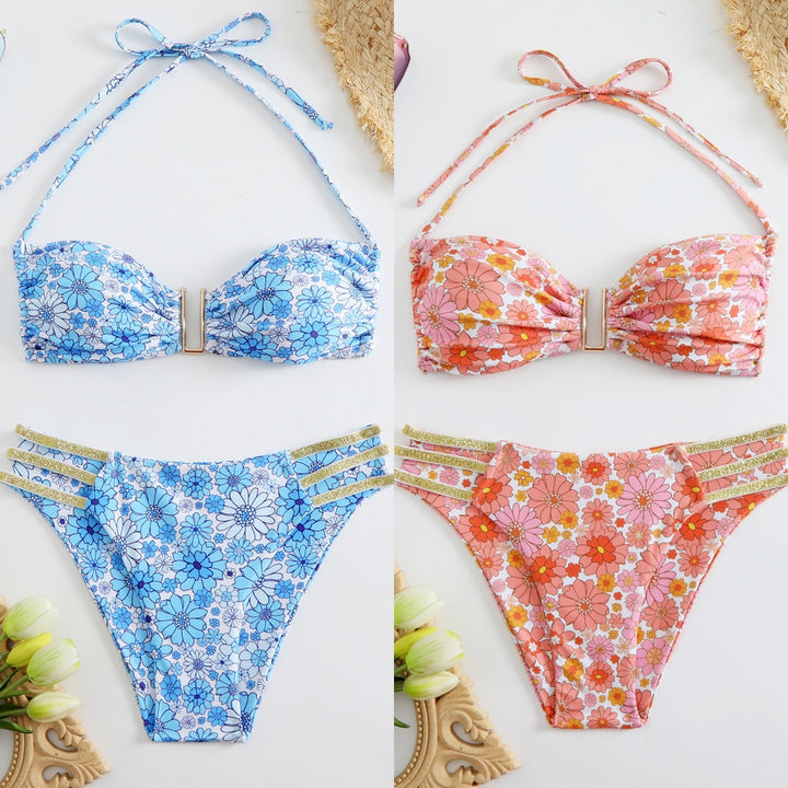 Dame bikini sæt med elegant snøring og blomstret accents Stilla