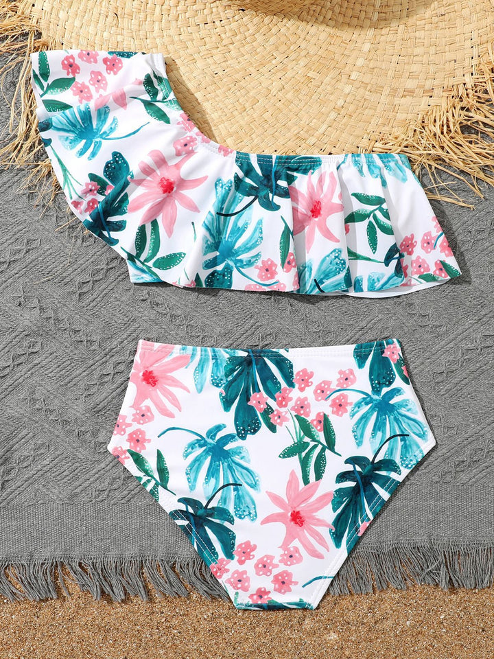 Dame Rüschen-bikini-sæt med blomsterdetaljer og høj talje Stilla