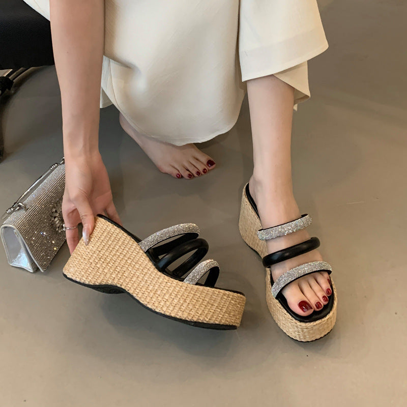 Dame Wedge-sandaletter med funklende rhinestones og trendy plateau Stilla