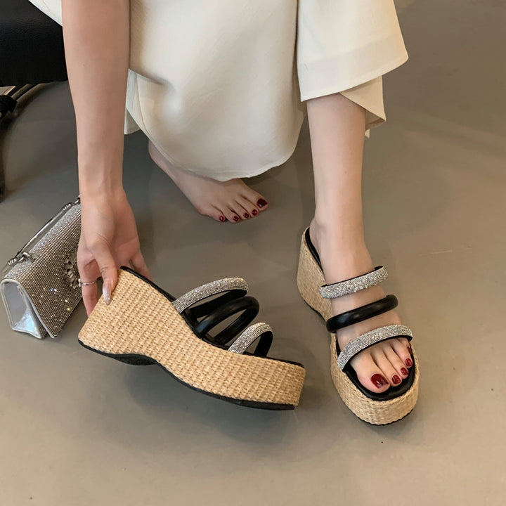 Dame Wedge-sandaletter med funklende rhinestones og trendy plateau Stilla
