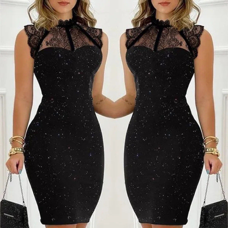 Dame Ærmeløs Bodycon-kjole med Spids-Detalje Stilla