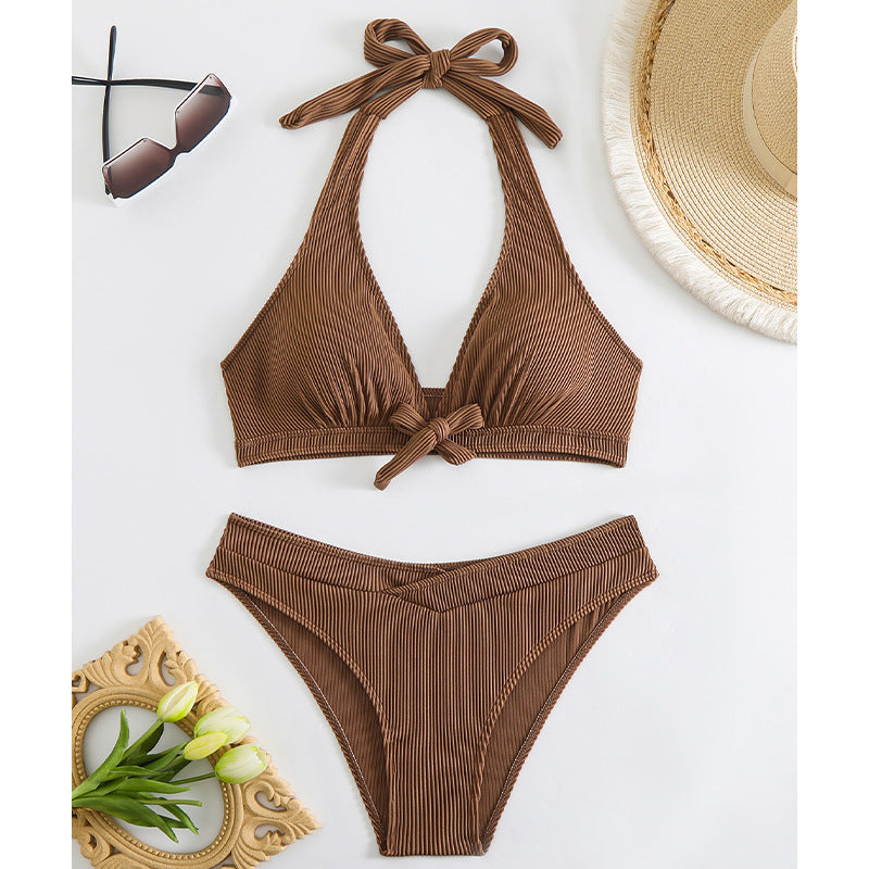 Dame Triangel-Bikini med legende knude-detalje og elegant ribstruktur Stilla