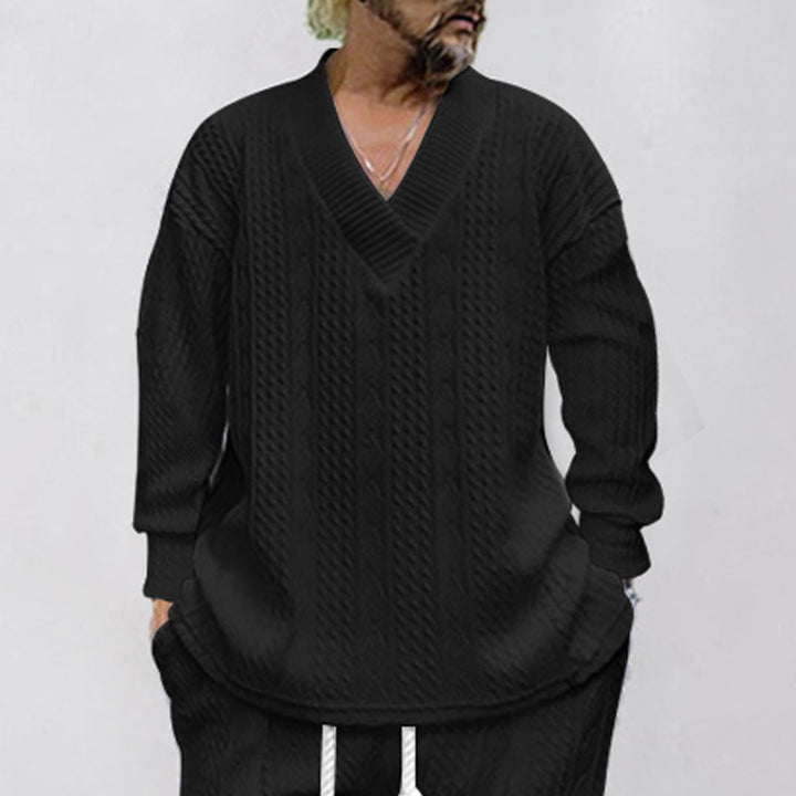 Herrer grovstrik pullover med V-hals og afslappet pasform Stilla