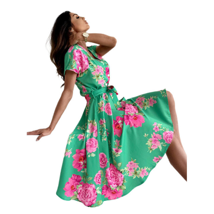 Dame Floral Maxi Kjole med Høj Slids Stilla