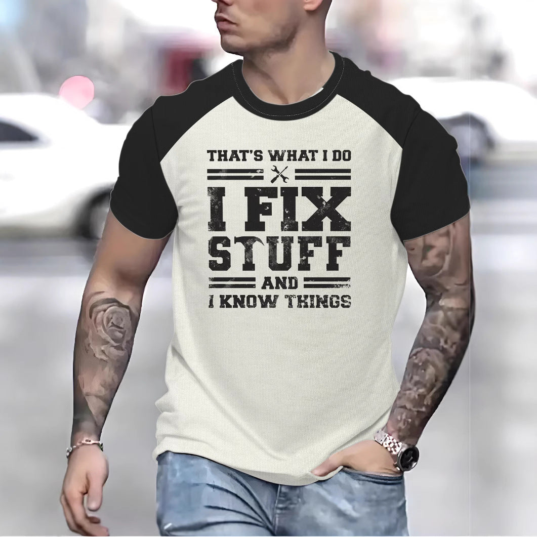 Herrer T-shirt med kreativ håndværkertryk og afslappede raglanærmer Stilla