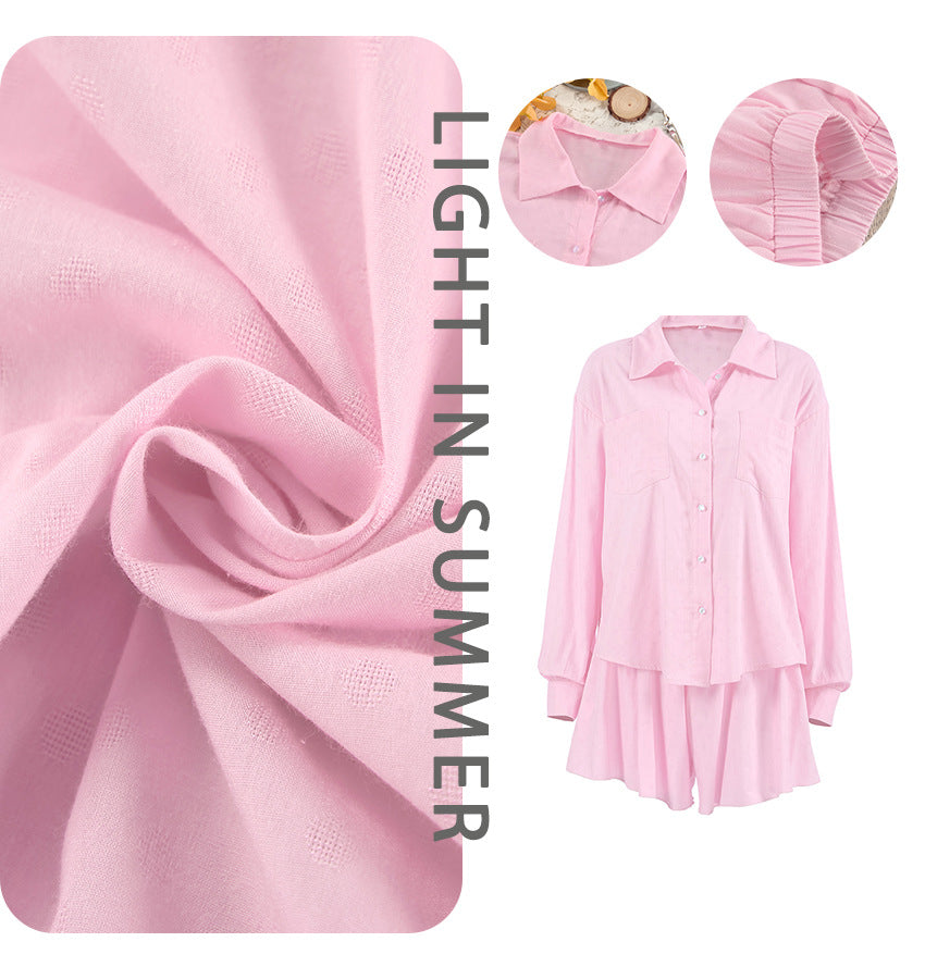 Dame Chic Oversized Pyjamasæt i let bomuldsblanding med knapliste Stilla