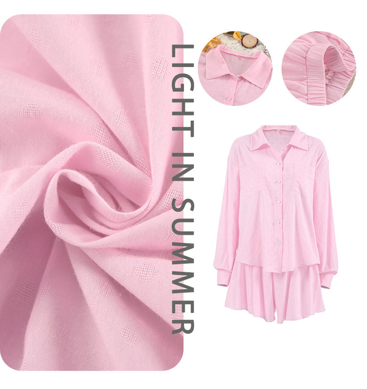 Dame Chic Oversized Pyjamasæt i let bomuldsblanding med knapliste Stilla