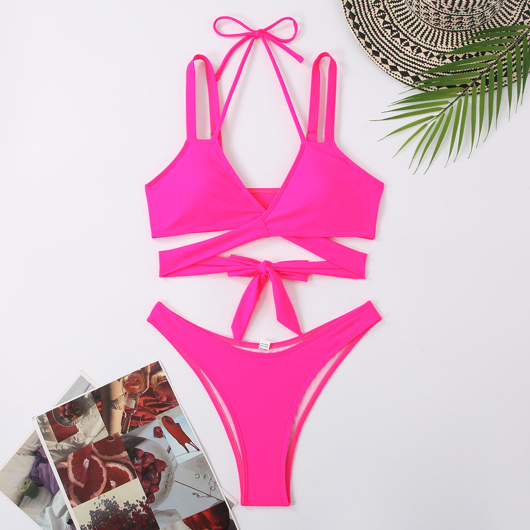 Dame Cropped Bikini-sæt med justerbare stropper og knude detalje Stilla