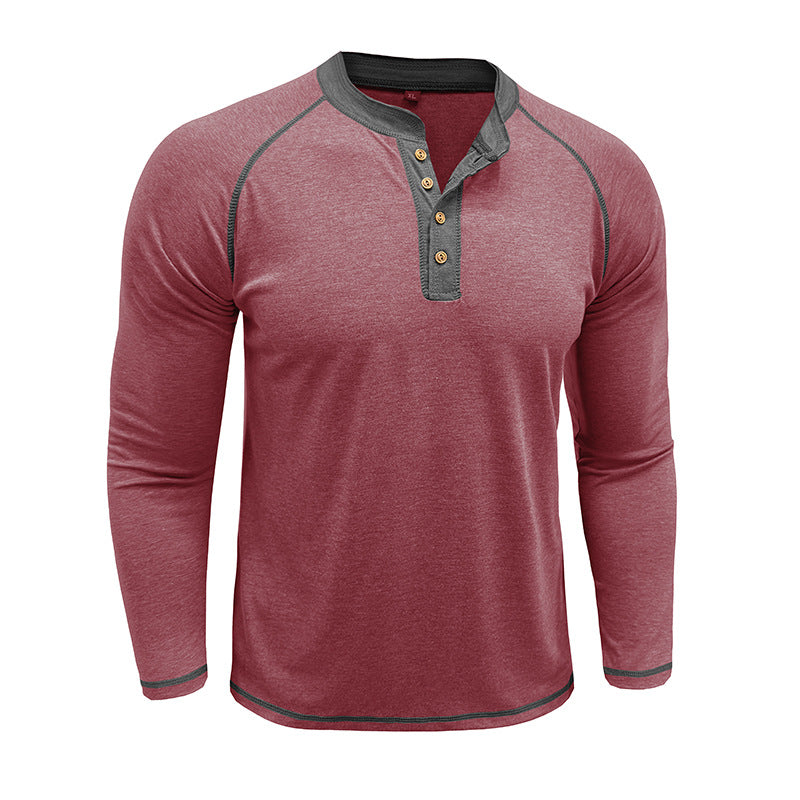 Herrer Langærmet Henley T-shirt med moderne knapdesign og kontrastsømme Stilla