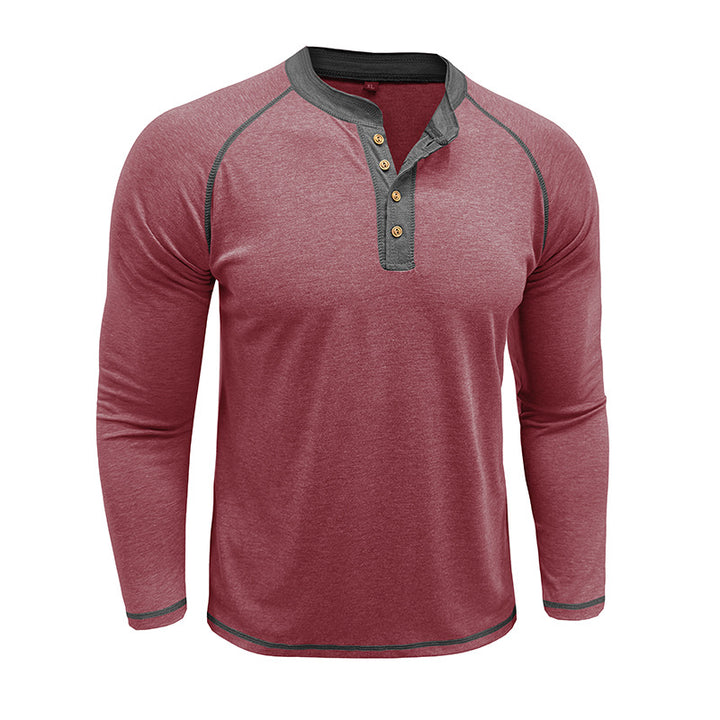 Herrer Langærmet Henley T-shirt med moderne knapdesign og kontrastsømme Stilla
