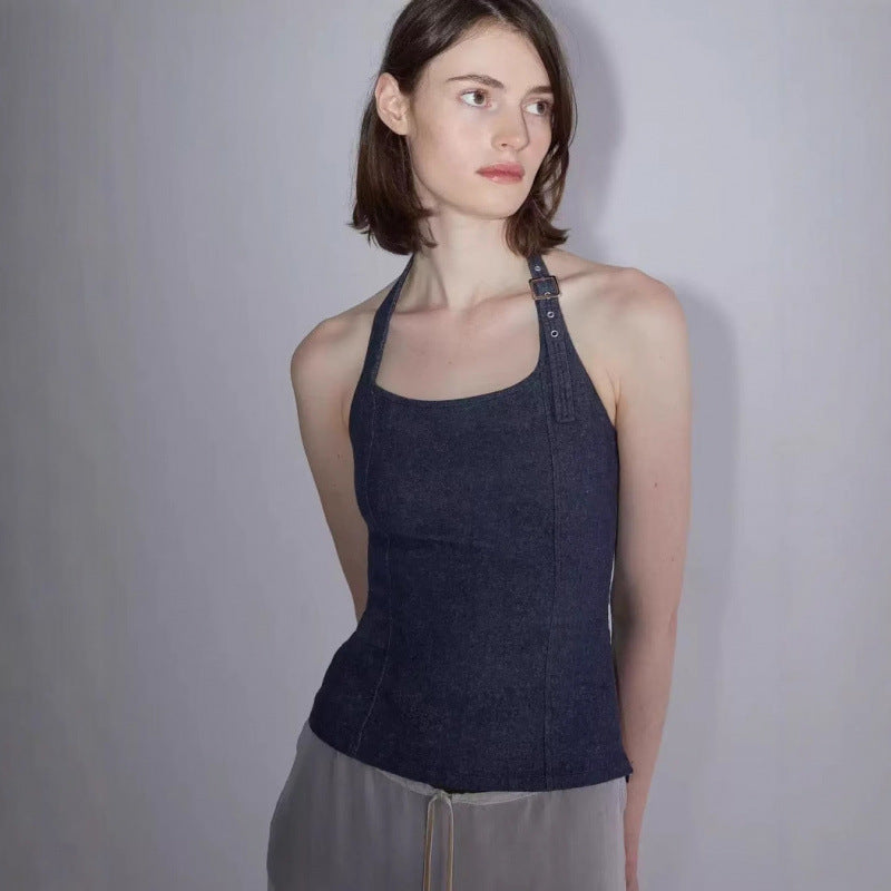 Dame Halterneck Denim Top Stilla