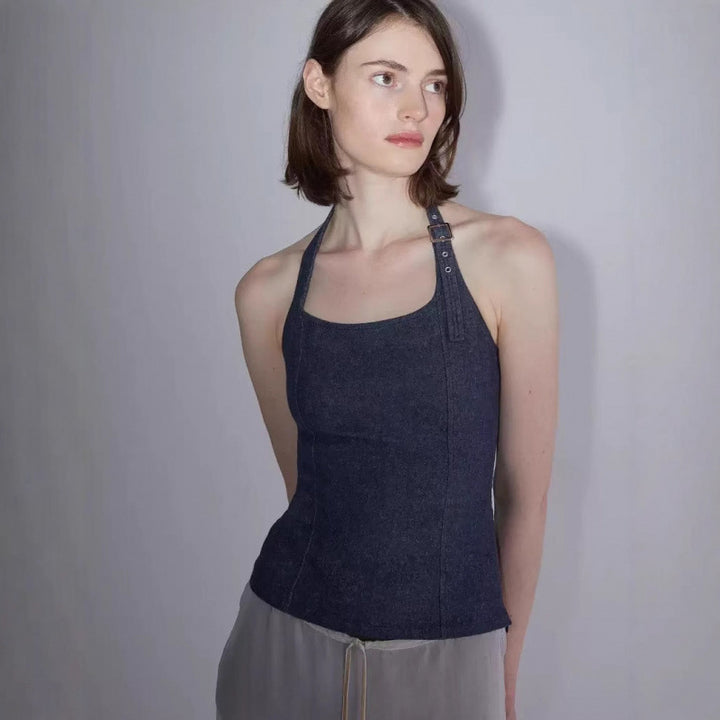 Dame Halterneck Denim Top Stilla
