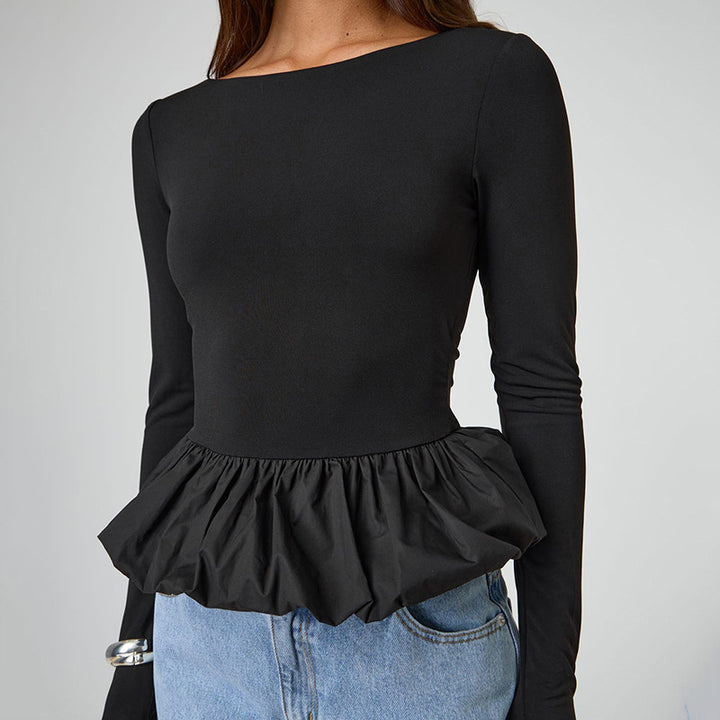 Femme Peplum Kant Langærmet Top Stilla