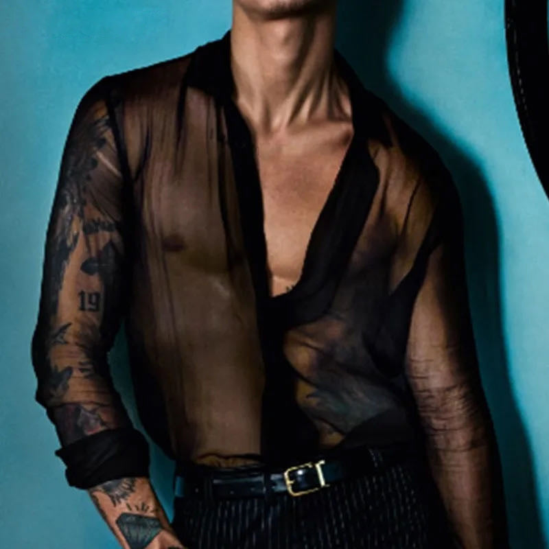 Dame nan semi-transparente langærmet chiffonbluse med skjortekrage og brede manchetter Skovae
