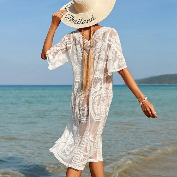 Dame Spids Broderet Strand Kimono Stilla