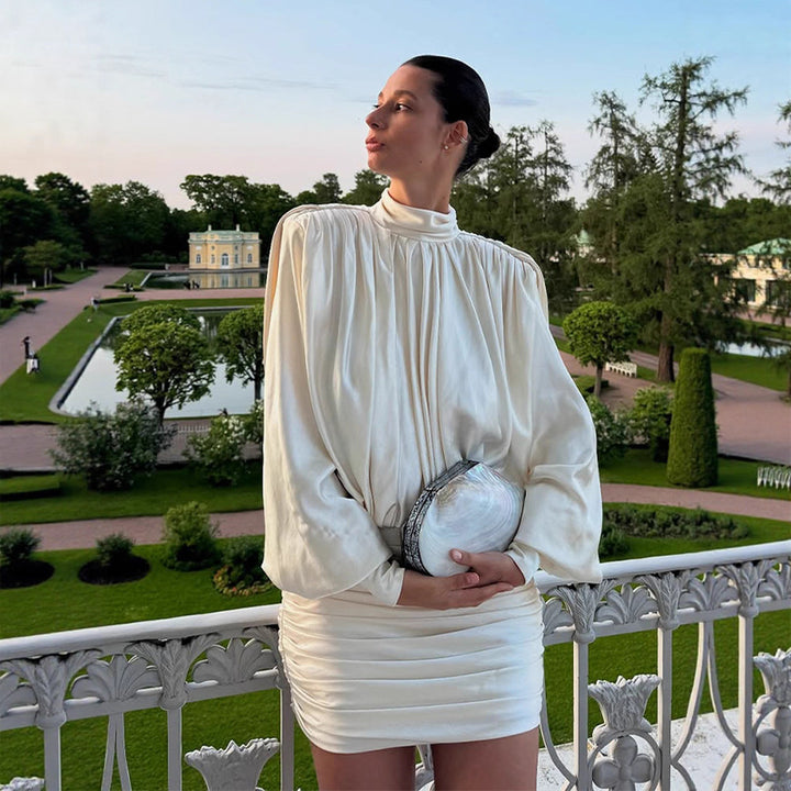 Dame elegant omslagskjorte med samlet overdel og voluminøse ærmer Stilla