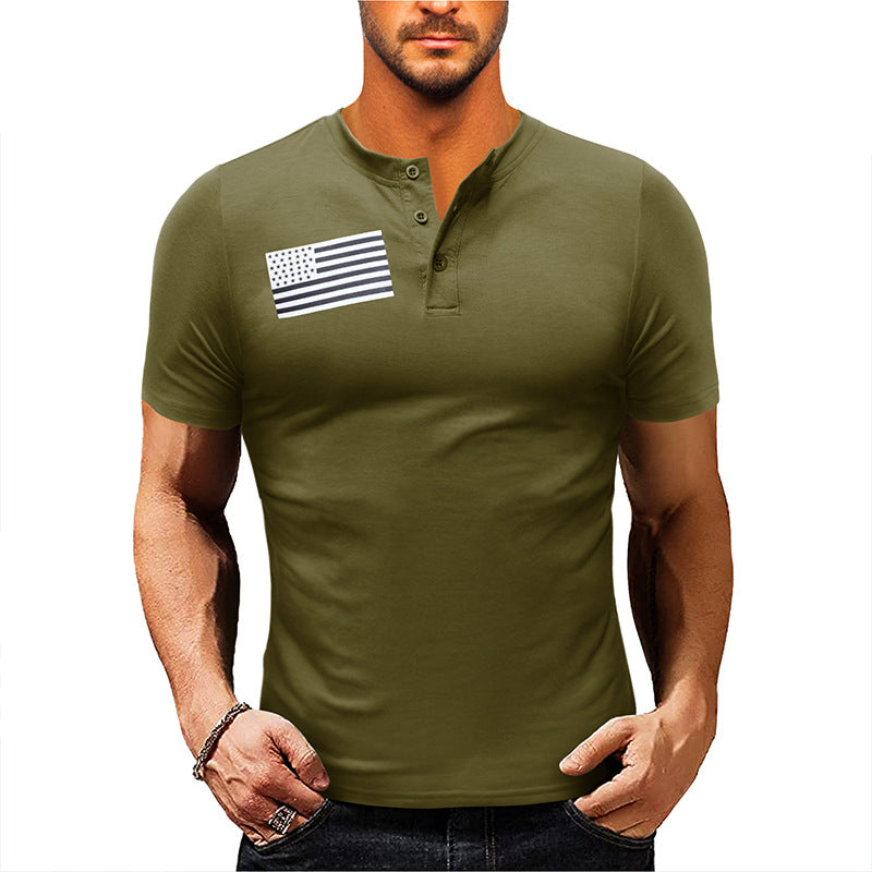 Herrer Kortærmet Henley Shirt med moderigtigt flagtryk Stilla