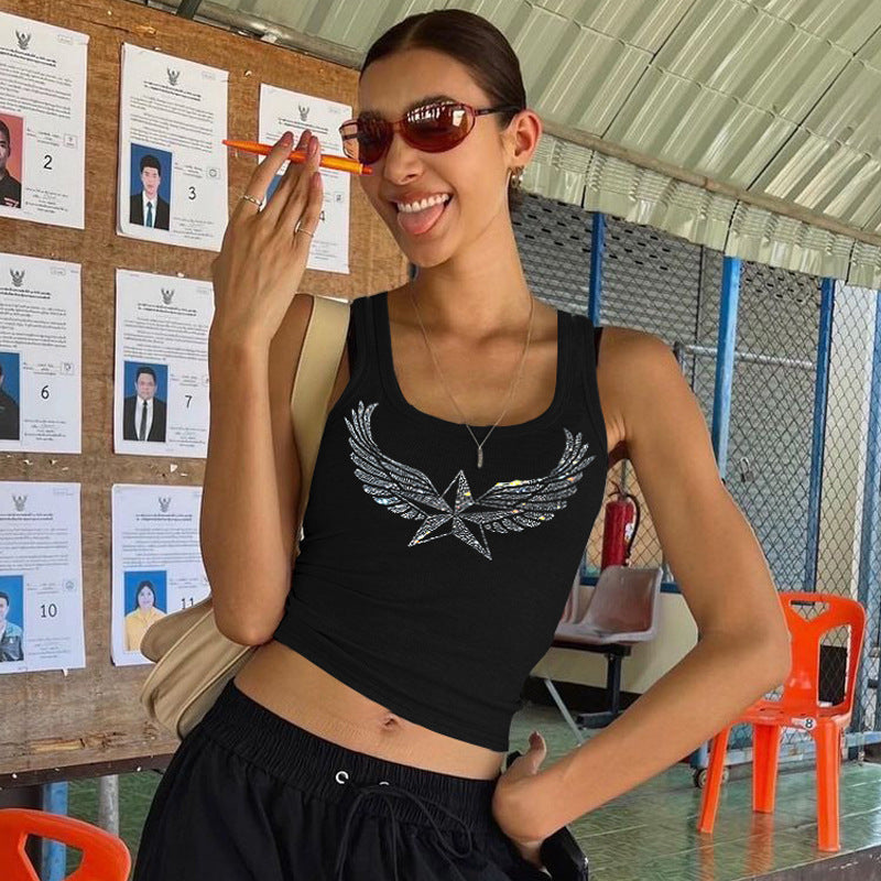 Dame Crop-Top med strass-applikation og feminin design Stilla